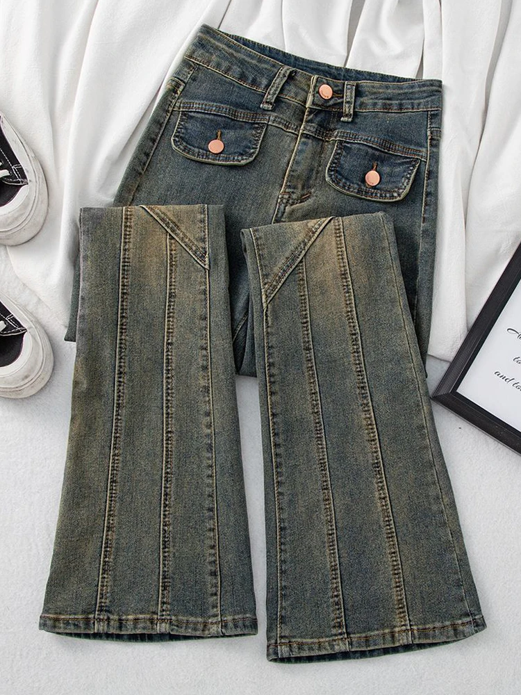 Women Flare Jeans Stretch Slim-Fit Denim Pants 2024 New High Waist Straight Trousers Female Office Ladies Korean Fashion Jeans