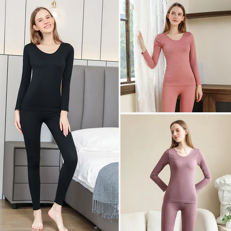 Winter Thermal Underwear Sets Sexy Ladies High Elasticity Seamless Long Sleeve Top Bottoms Warm Lingerie Women Clothes Sleepwear