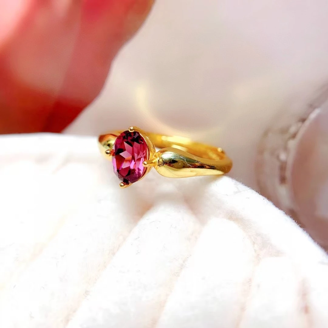 

Simple Sterling Silver Garnet Ring 5mm*7mm 0.7ct Natural Pyrope Garnet 925 Silver Ring 3 Layers 18K Gold Plated Gemstone Jewelry