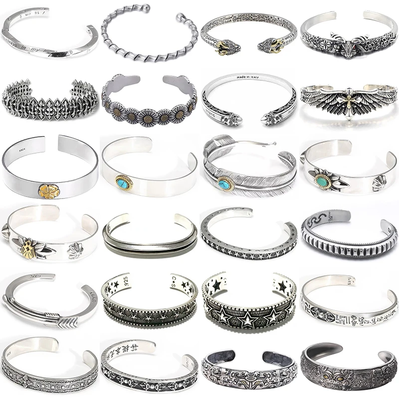 Silver Feather Eagle Turquoise Open Bracelet Personalized Retro Cross Pentagram Fashion Broadband Bracelet