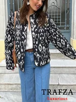 ترافزا-بذلة نسائية كلاسيكية مطبوعة غير رسمية ، بأكمام طويلة برقبة دائرية ، معاطف بصف واحد من الصدر ، تنورة صغيرة مستقيمة ، أطقم الربيع ، موضة جديدة ، 1