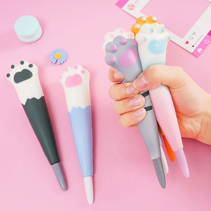 4 Pcs Soft Plastic Gel Pens Slow Rising Pen Soft Squeeze Pen Stress Relief Toy Writing Pens Cute Cartoon Student School Supplies