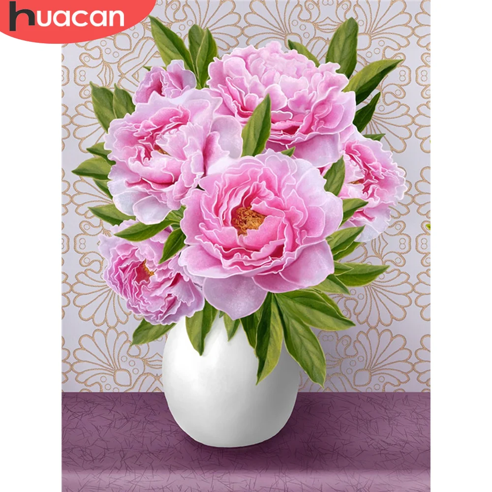 HUACAN Diamond Painting Peony Full Square/Round Drill Diamond Embroidery Flower Cross Stitch 5D DIY Mosaic Sale Wall Art