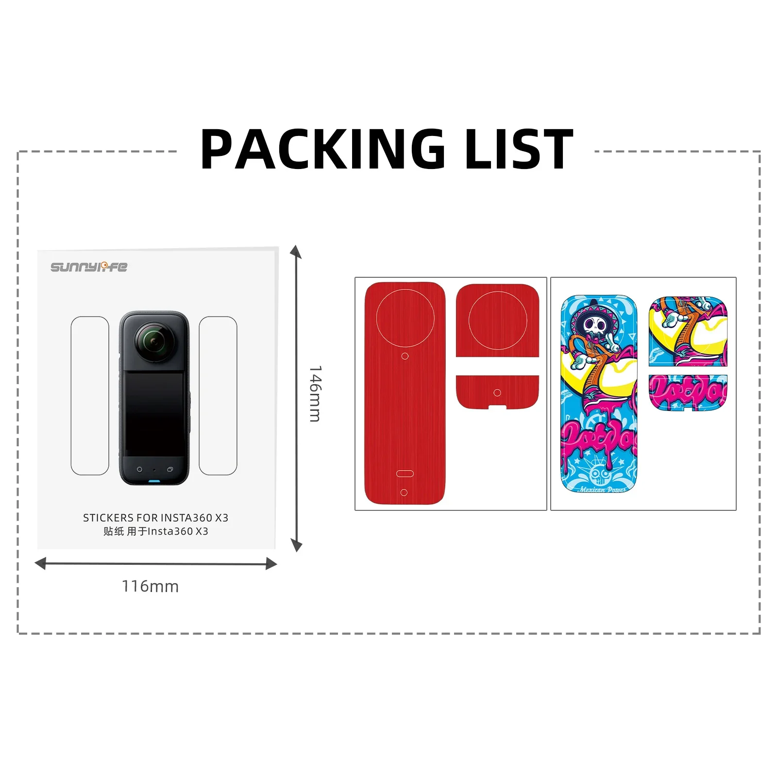 인스타 360 X3 용 PVC 스티커 데칼, 컬러 스티커 보호 필름, 방수 데칼, 탈착식 스킨, 인스타 360 One X3 액세서리