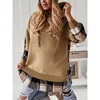 Plus Size Women's Autumn Velvet Pullover Hoodie Plaid Splicing Casual Hooded Sweatshirt Fake Two-Piece Set Top
