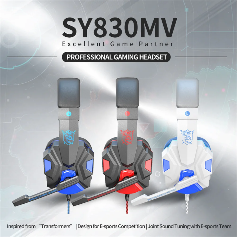 SY830MV Wired Headphones Noise Canceling Stereo Over Ear Headset With Cool LED Lighting For Cell Phone Gaming Computer Laptop