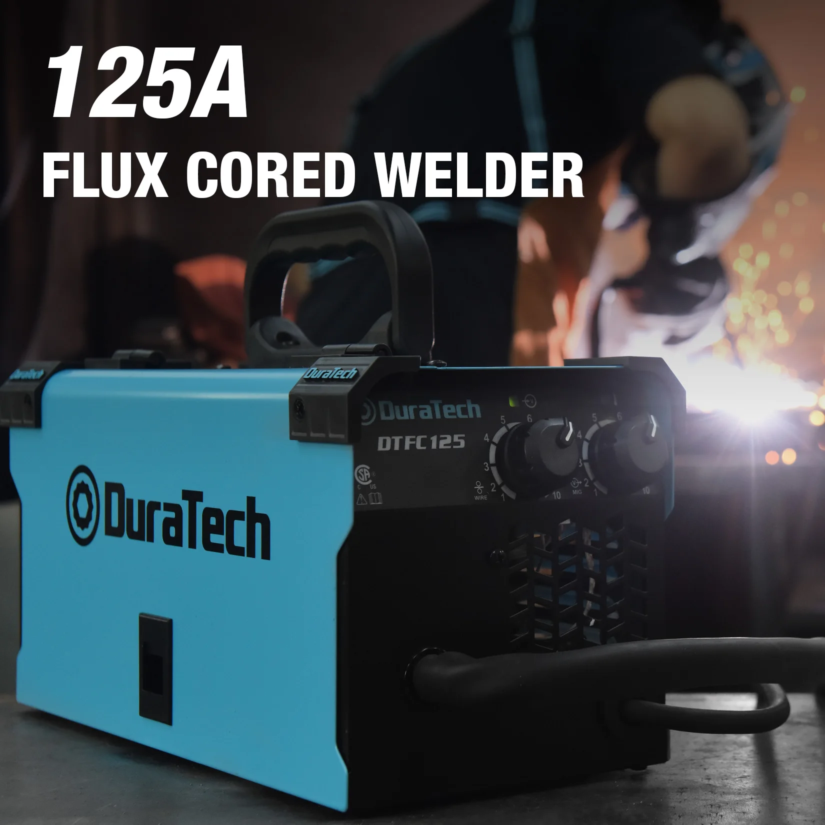 DURATECH 125A MIG Welder 120V Flux Core Welder Gasless Welding Kit with Wire Feed, Welding Gun and 15A to 20A Plug Adapter,
