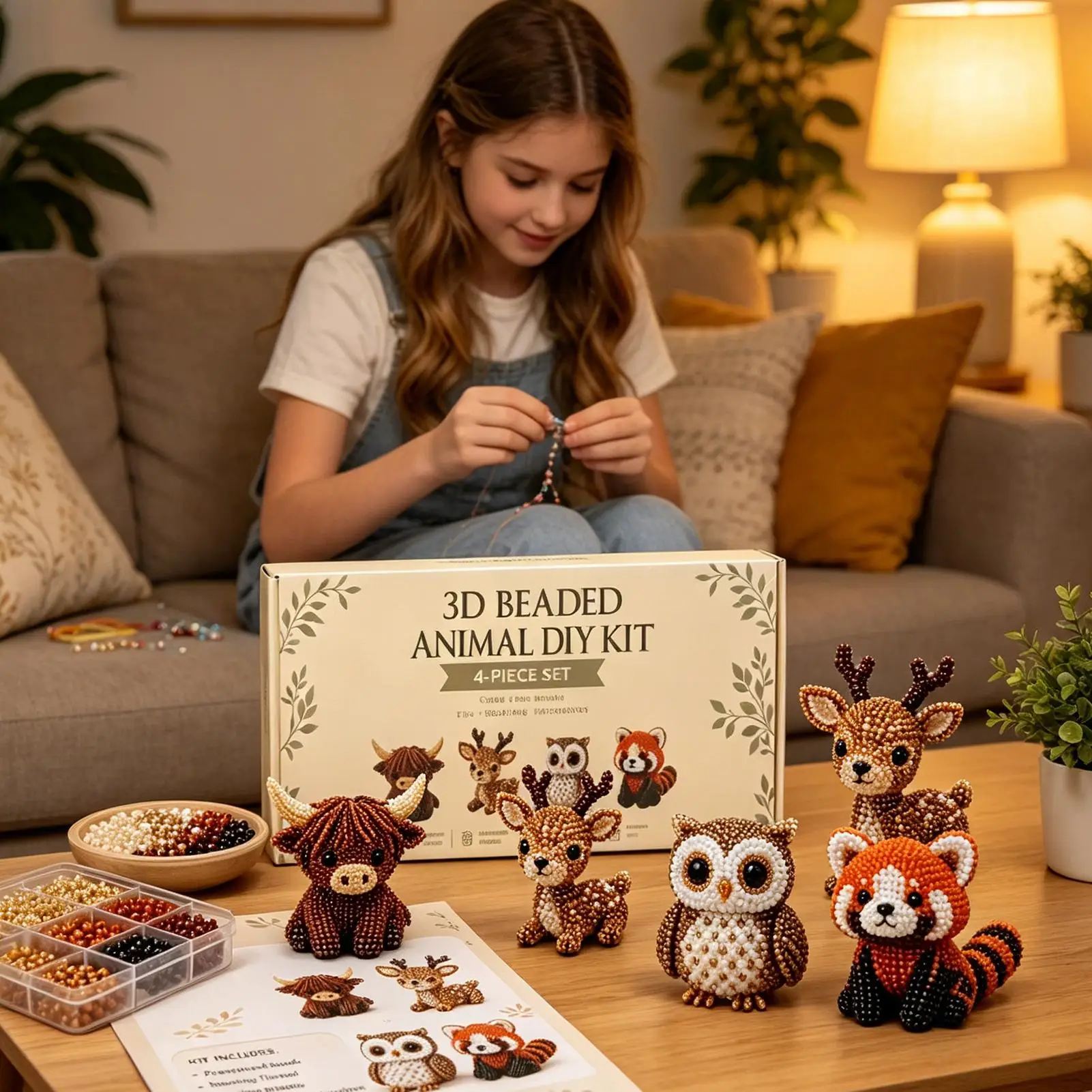 Kit 3D di Animali con Perline, Set Artistico Fai-da-Te con Istruzioni, Kit Creativo di Gioielli per Adulti e Principianti - immagine 3