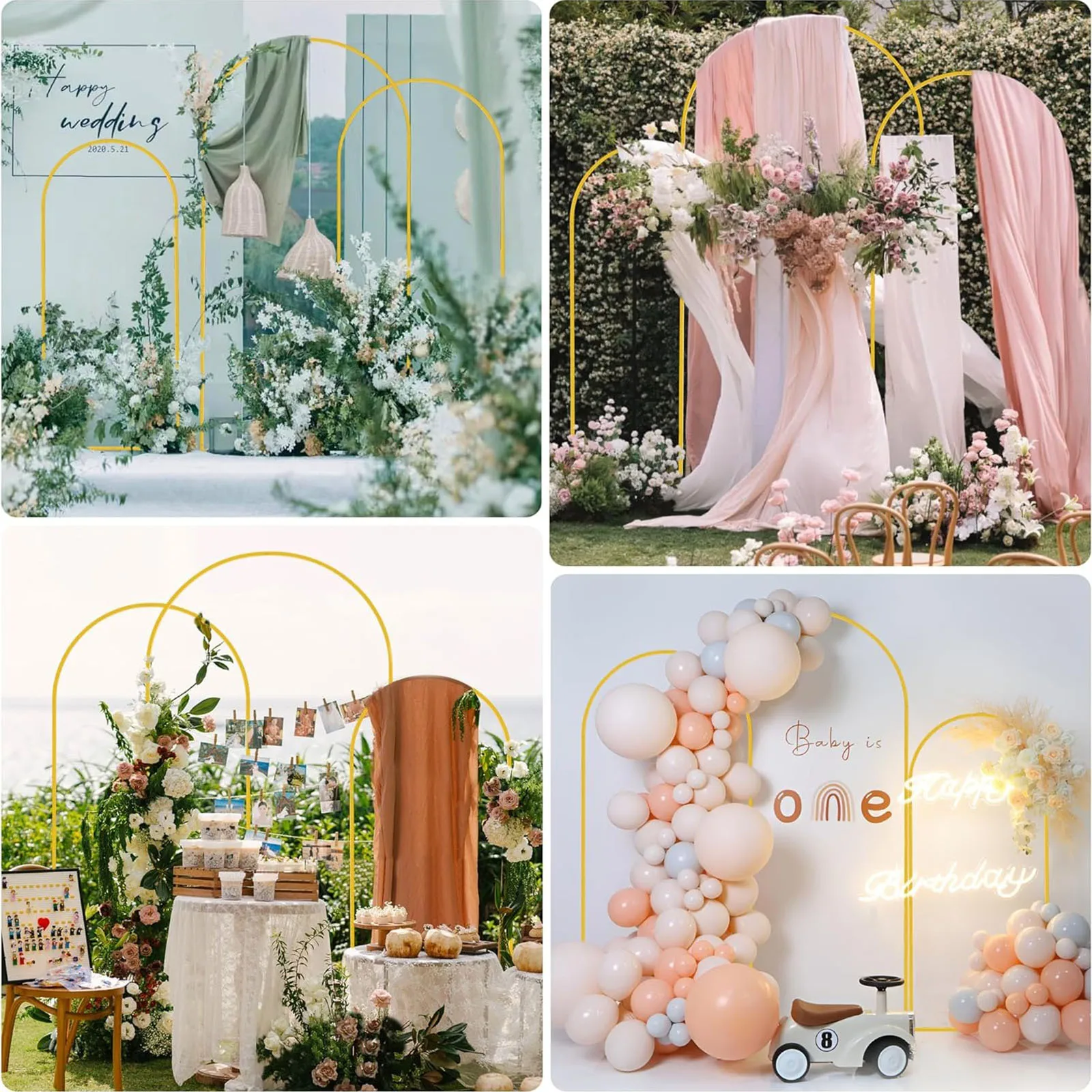 Gold Metal Wedding Arch Backdrop Stand Frame for Birthday Party Ceremony Outdoor Indoor Celebration Decoration Round Top Stand