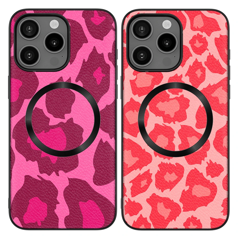 Custodia In Pelle Con Cover Posteriore Magnetica Per Iphone 12 13 14 Plus 15 Pro Max Magic Circle Stick Paint Pink Leopard Skin Cover Protector