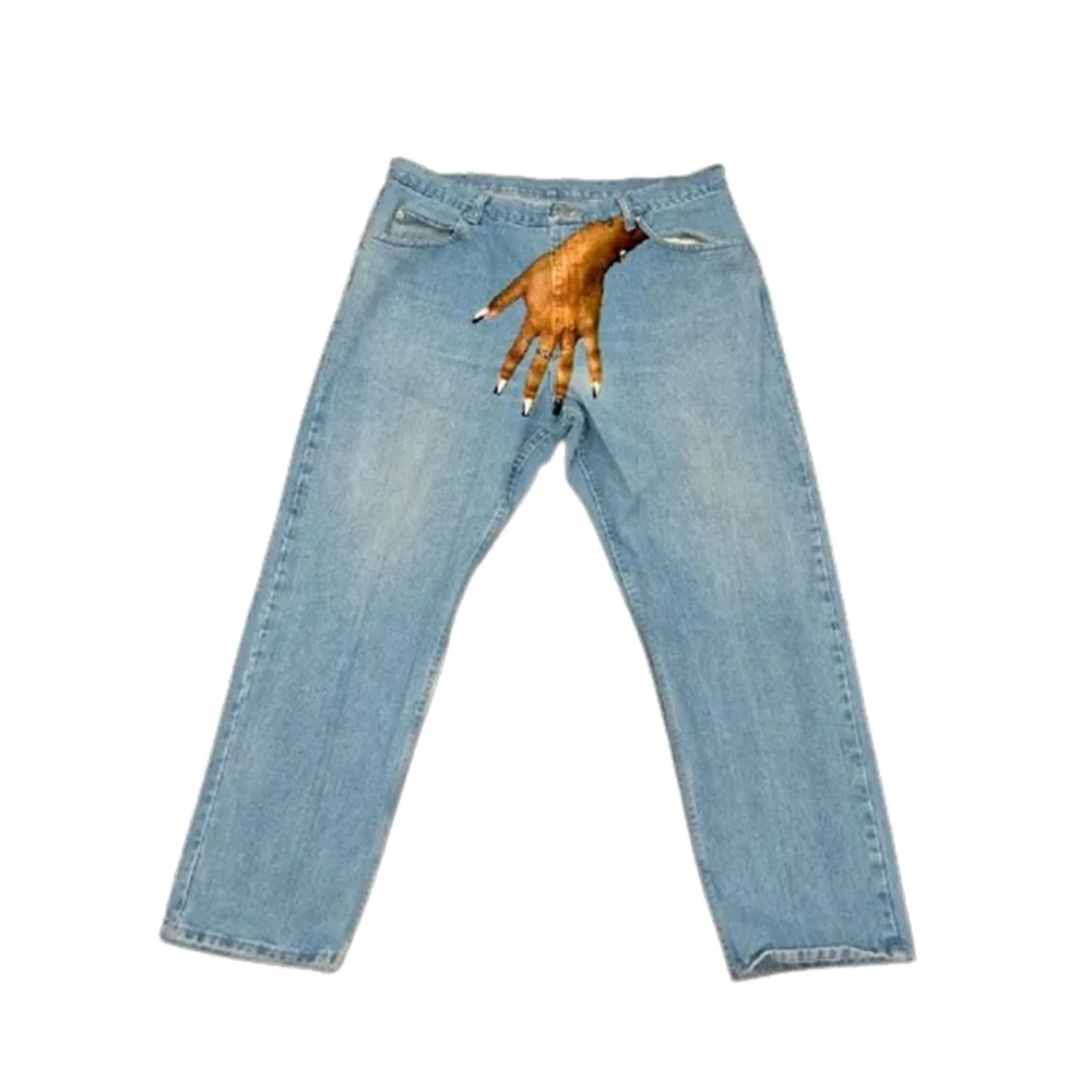 Man Jeans Cargo Pants Y2k for Men Hand Printed Clothing Baggy Fashion Classic Denim Trousers Male New Korean Washed Fashion 4