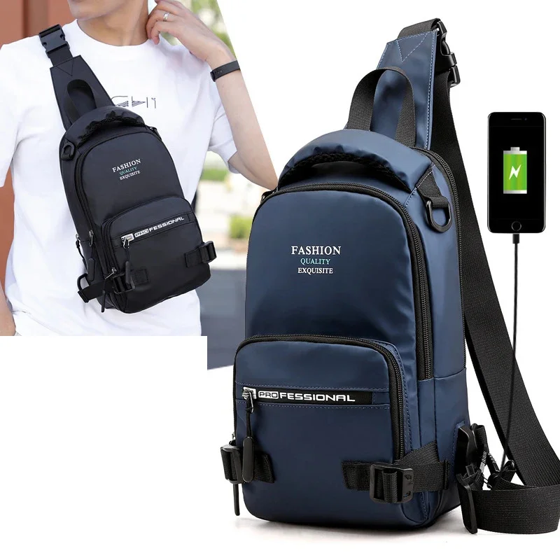 

Nylon Military Cross Body Chest Bags Male Sling Bag Charging USB Interface Casual Fashion Men Rucksack One Shoulder Backpack