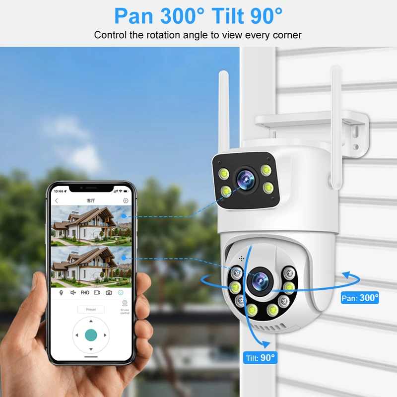Security Camera Smart Outdoor Camera 6MP Dual Lens Wireless CCTV System 8CH NVR Two Way Audio Outdoor PTZ WIFI