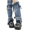 Black Punk Style Metal Decorate Height Increas Ankle Boots Glossy Thick Sole All-Match Casual Shoes Round Toe 7CM Heel Boots 1