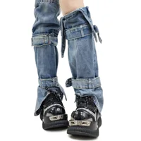 Black Punk Style Metal Decorate Height Increas Ankle Boots Glossy Thick Sole All-Match Casual Shoes Round Toe 7CM Heel Boots 1