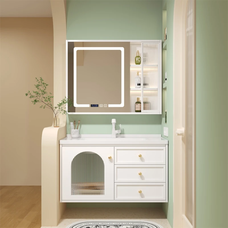 Specchio Semplice Mobiletto Del Bagno Wc In Legno Mensole Da Parete Display Mobiletto Del Bagno Armadietto Lavandino Badkamer Kast Mobili Per La Casa 