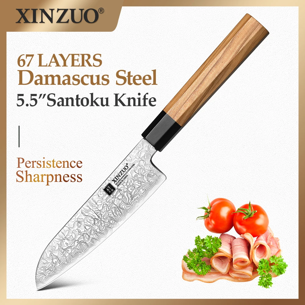 

XINZUO 5.5" Inch Santoku Knife 67 Layers Damascus Steel Classic And Comfortable Handle 10Cr15CoMoV Steel Core Cooking Tools