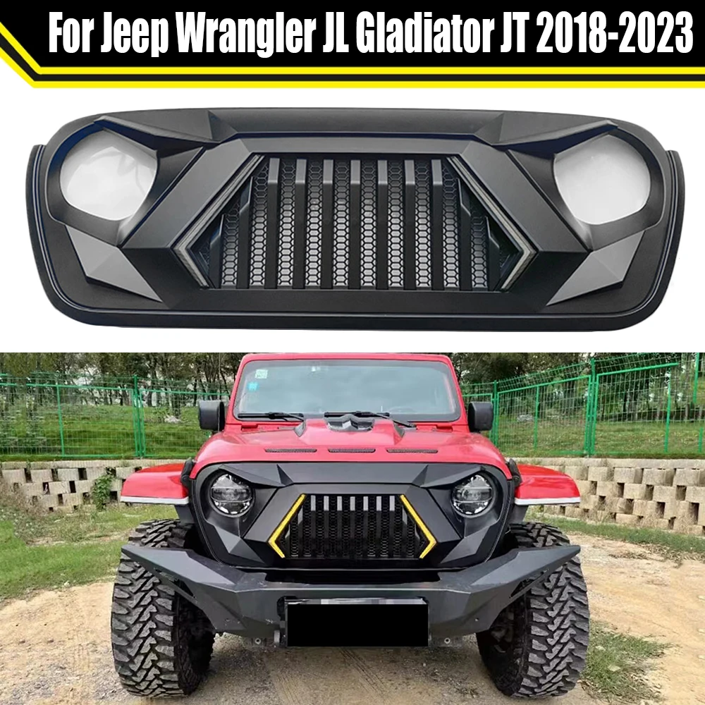 

Thanos Style Grille For Jeep Wrangler JL Gladiator JT 2018-2023 Mesh Grills Upgrade Upper Grid Front Bumper Cover With DRL Light