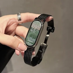 Premium Stainless Steel Magnetic Loop Bracelet Strap - Universal Design - Mi Band 8 9 10 (Black)