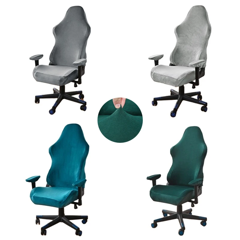 

Velvet Office Chair Cover Super Soft Computer Chairs Slipcover Solid Color Gaming Seat Protector With Armrest Covers Washable