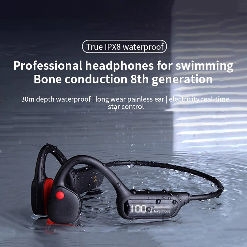 

Bluetooth Headset Bone Conduction Digital Display Swimming Depth 30 Meters Waterproof 32G Memory Card MP3 For Xiaomi Huawei IOS