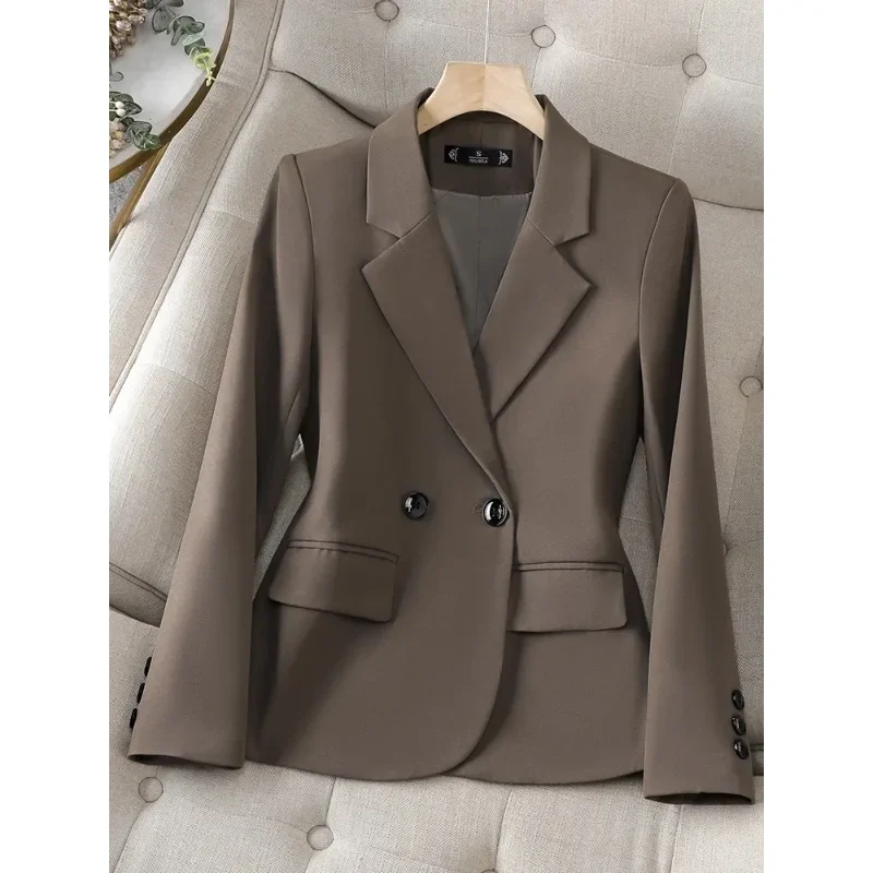 

Fashion Office Ladies Blazer Formal Jacket Women Long Sleeve Coffee Apricot Black Female Business Work Wear Slim Coat For Autumn