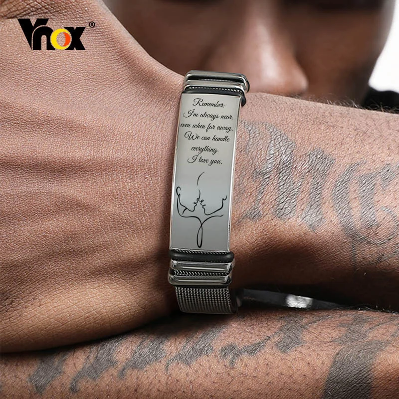 Vnox Free Customize Bracelets for Men 16mm Stainless Steel Bangle with Adjustable Mesh Watch Band Casual Cool Boy Wristband stainless steel bracelet fashion bracelet