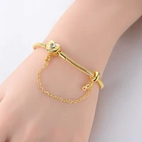Original 925 Sterling Silver Gold Bracelet Bangle Golden Heart Star Four-Leaf Clover Bracelet Snake Chain For Women Gold Jewelry 6