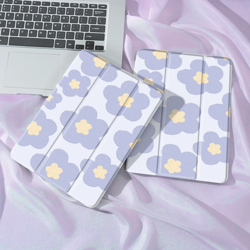 Floral Elegance Tablet Case with Pencil Holder and Auto Wake/Sleep Function
