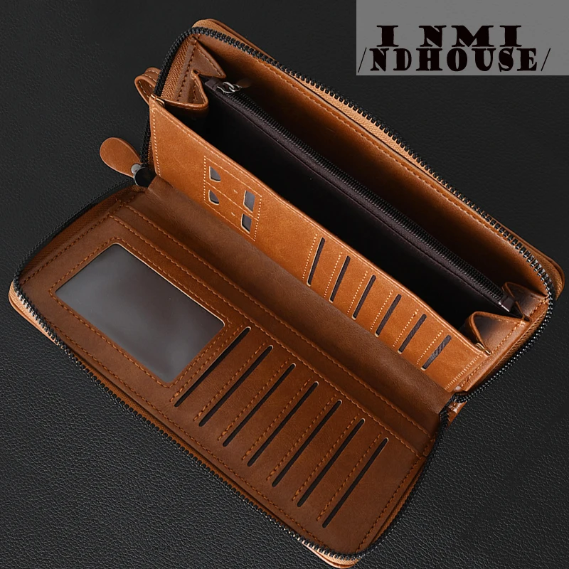 Mens Wallet Leather Business Card Holder Zipper Purse Luxury Wallets for Men RFID Protection Purses Carteira Masculina Luxury