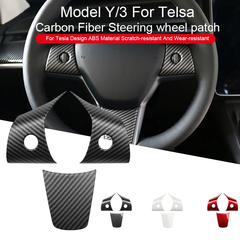 

Car Steering Wheel Trim For Tesla Model 3 Model Y Auto ABS Carbon Fiber Patch Decoration Interior Modified Accessories