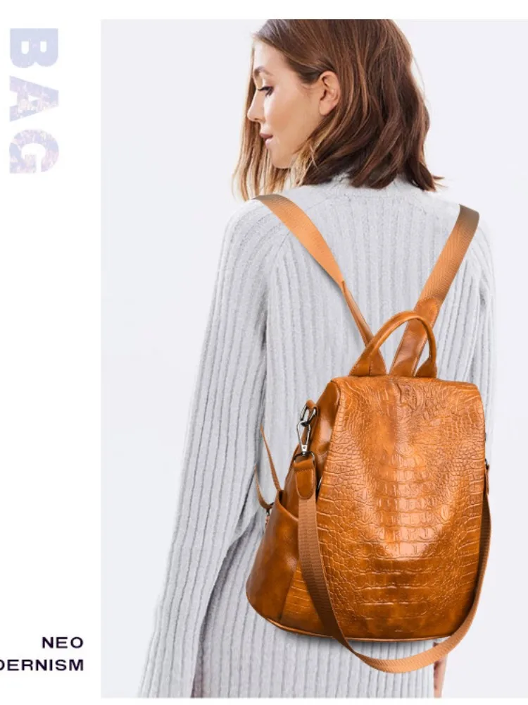 Fashion Retro Women's Soft Leather Backpack Luxury Design Anti theft Casual Bag High Quality Leather Large Capacity Travel Bag