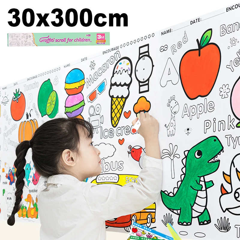 10M Drawing Paper Children DIY Graffiti Theme Scene Painting Coloring Paper  Roll for Kids Learning Education Toy Activities Gift