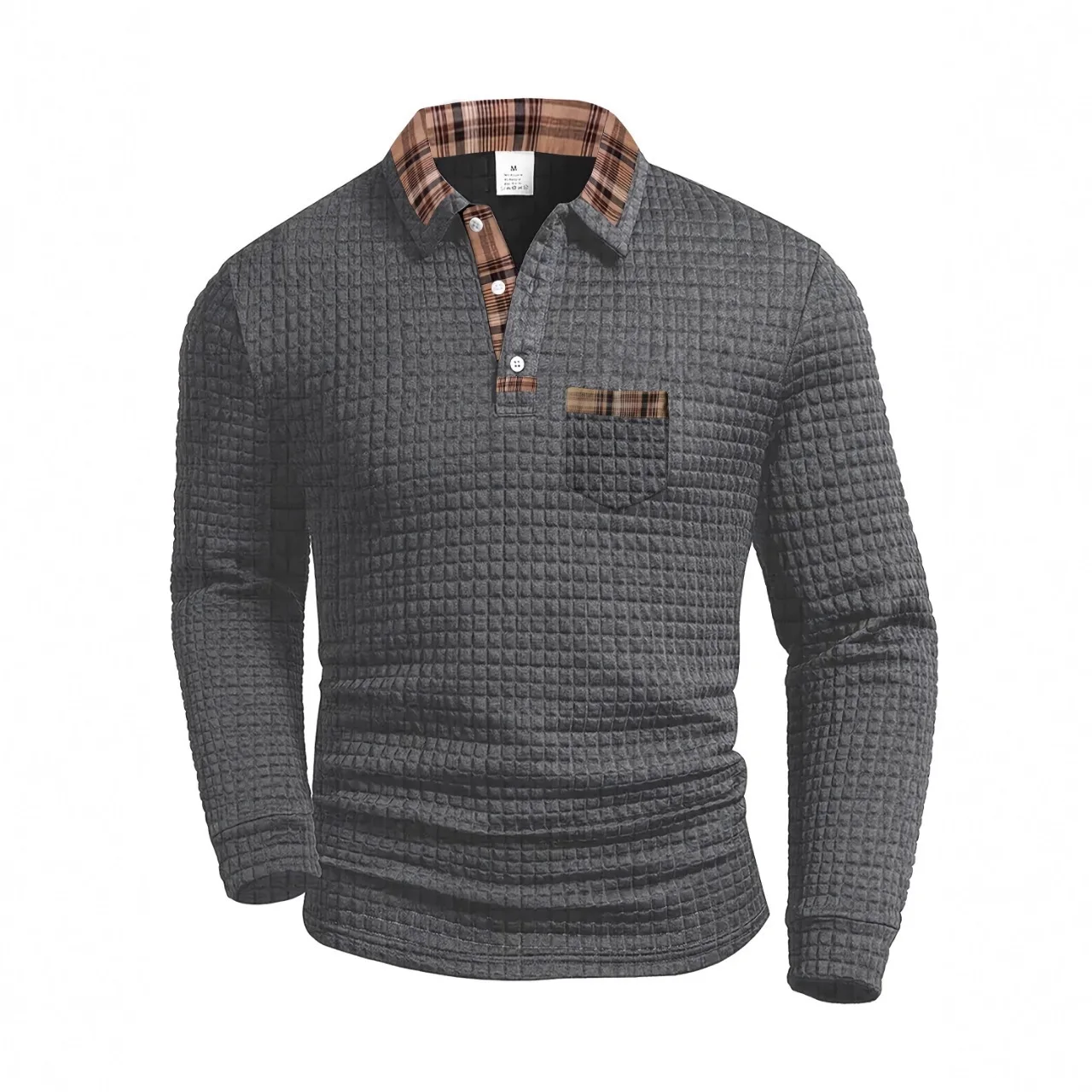 Polo Sportiva Casual da Uomo a Maniche Lunghe con Motivo a Scacchi e Patchwork, Collezione Primavera-Autunno 2026