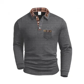 Polo Sportiva Casual da Uomo a Maniche Lunghe con Motivo a Scacchi e Patchwork, Collezione Primavera-Autunno 2026