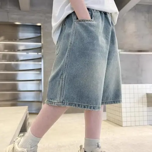 E 키즈 배기 진 반바지 숏진 남아 힙합 빈티지 데님 반바지 십대 스트리트웨어 여름 진 반바지 의류