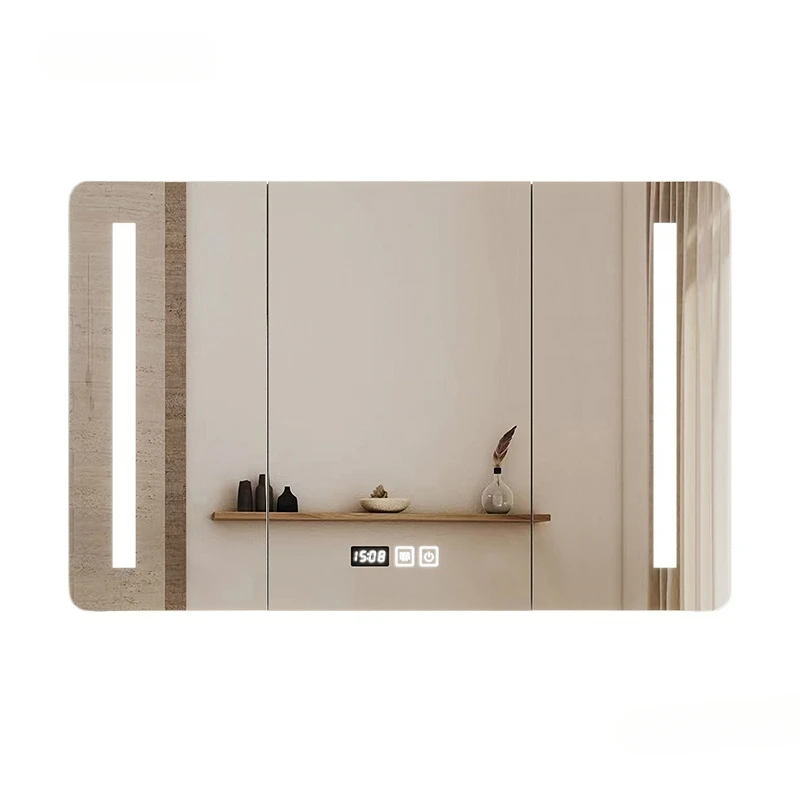 Rounded Corner Smart Bathroom Mirror Cabinet with Light and Defogging Bathroom Make Up Cabinet Home Furniture Storage Rack