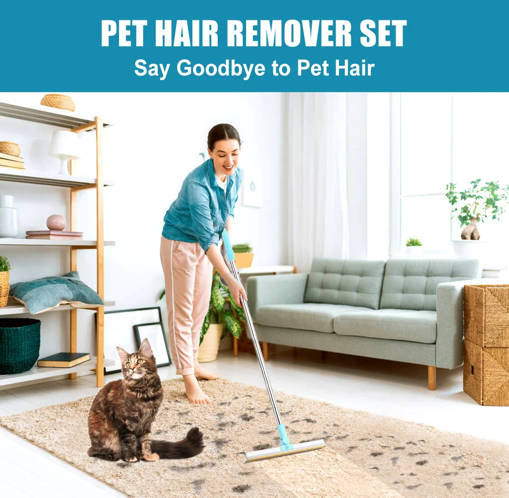 2 in 1 Carpet Brush Rubber Broom with Adjustable Long Handle Outdoor Soft  Push Broom for Pet Cat Dog Hair Removal Carpet Kitchen - AliExpress