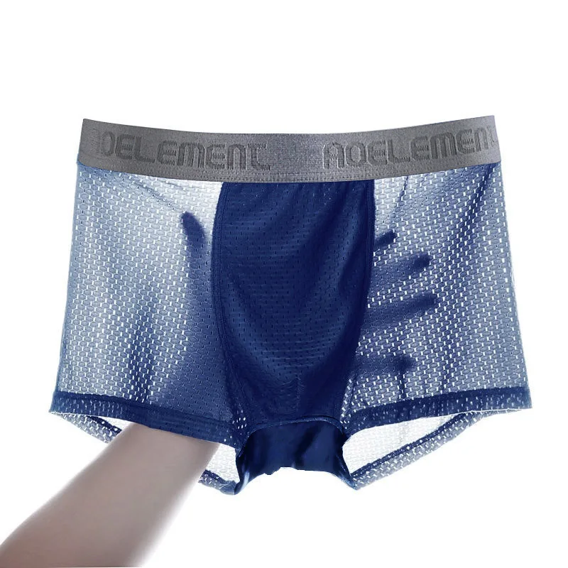 Mens Ice Silk Mesh Boxers Underwear Men Sexy Hollow Perspective U