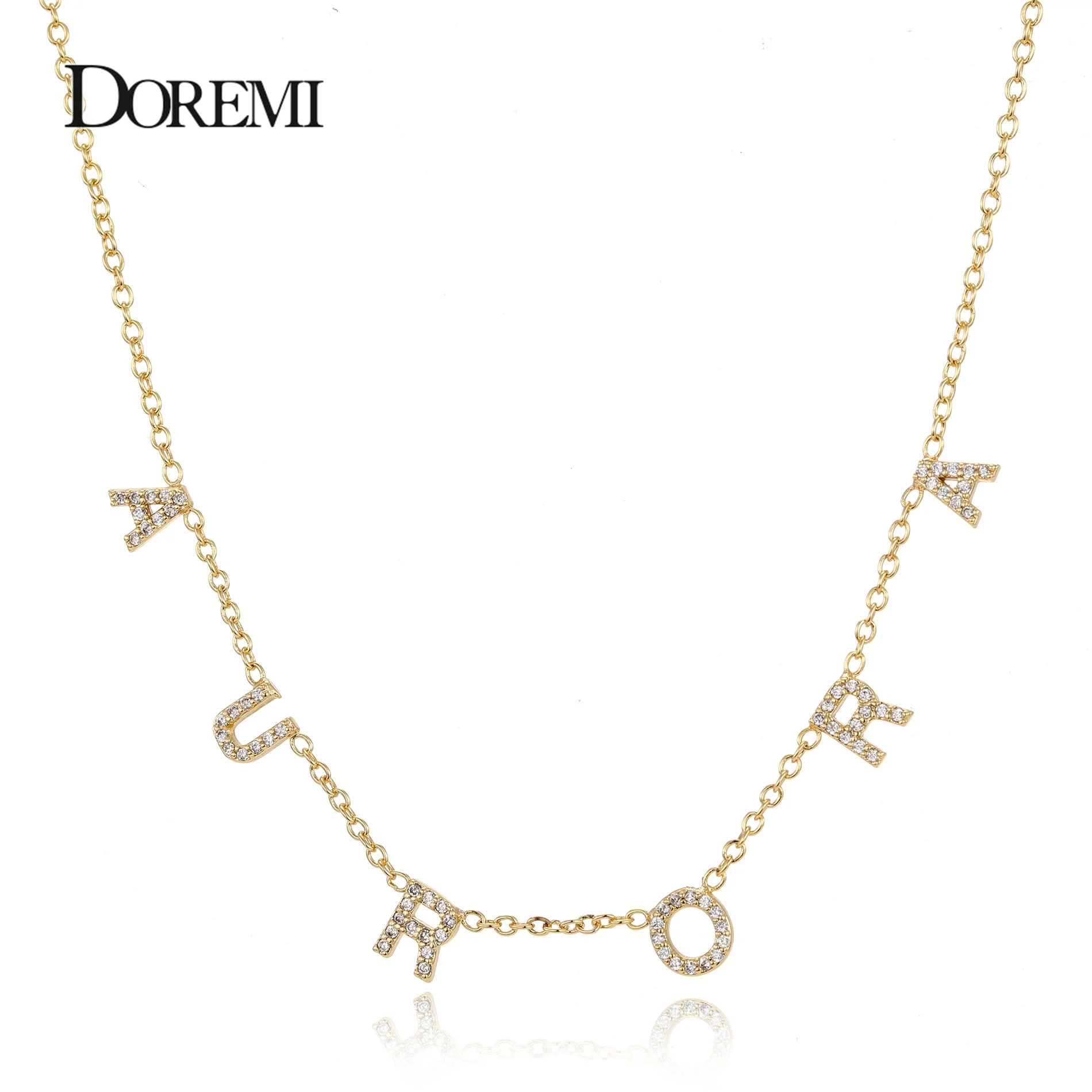 DOREM Crystal Pendant Custom Name Pendant Gold Necklace Zircon 6MM Letter Chain PersonaliseD Necklace for Women Jewelry Gift
