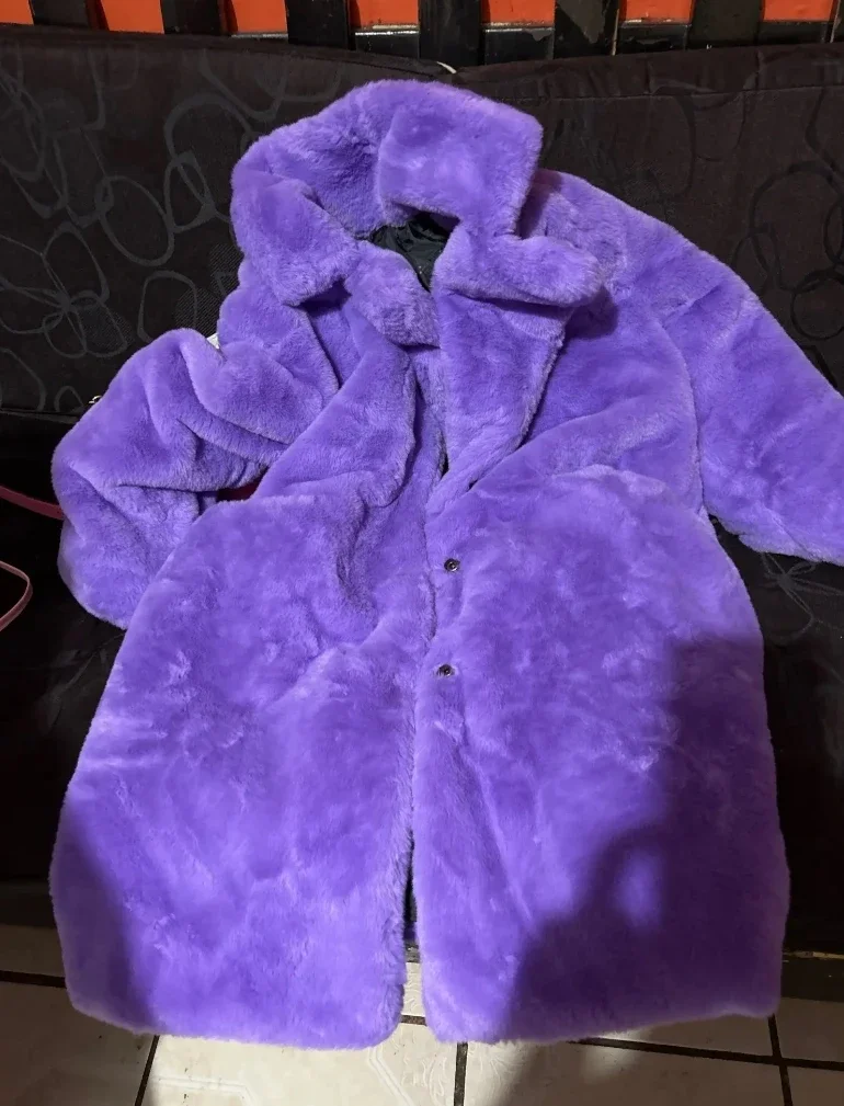 Women Purple Long Sleeve Lapel Winter Coat 2024 New Fashion Temperament Office LadyWhite Fur Jackets Clothing Red 6