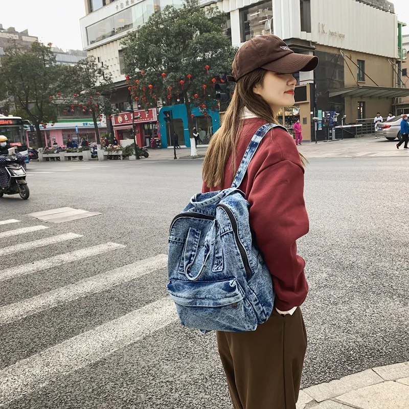 Vintage Denim Women's Backpack Large Capacity Student School Bags For Girls Casual Ladies Travel Backpack