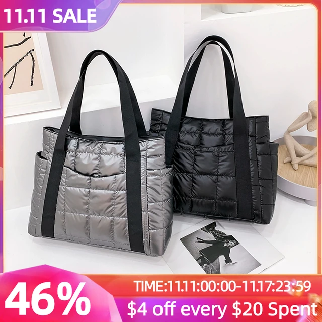 Autumn Winter Nylon Women Large Capacity Handbags Casual Quilted Lattice  Shoulder Bags Female Solid Color Shopping Bags Tote - AliExpress