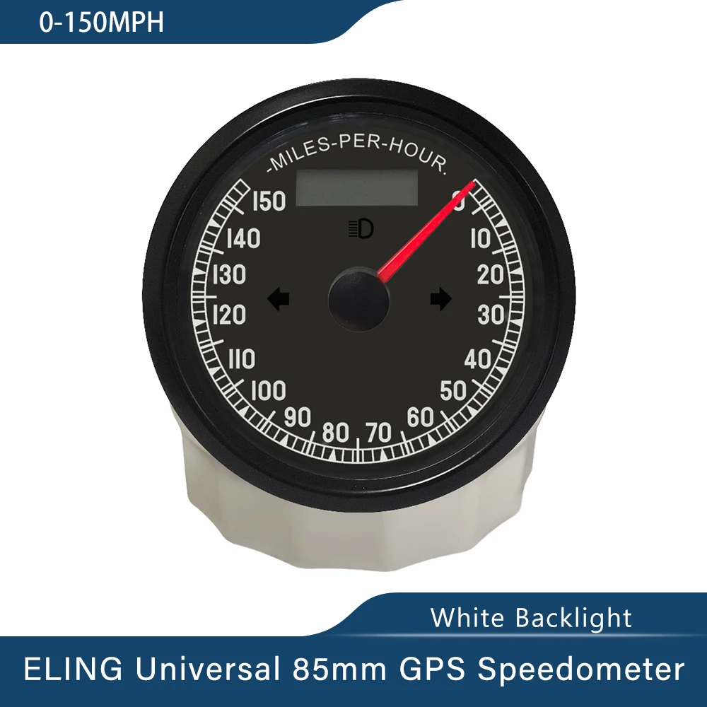 Universal 85mm GPS Speed Gauge Meter 0-80MPH 0-150MPH Odometer Adjustable with White Backlight for Car Truck Boat Yacht 12V 24V