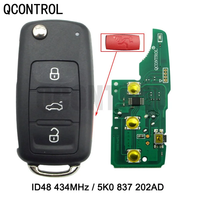 QCONTROL 3 1 BTCar Remote Key 433MHz for VW/VOLKSWAGEN 5K0 837 202 AD Beetle/Caddy/Eos/Golf/Jetta/Polo/Scirocco/Tiguan/Touran/UP