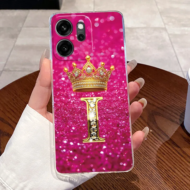 Fashion Crown Initial Letter Clear Soft TPU Phone Case Back Cover Housing