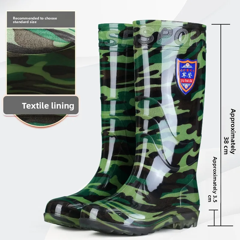 Bottes de pluie camouflage mi-hautes épaissies anti-dérapantes pour homme - Travail extérieur