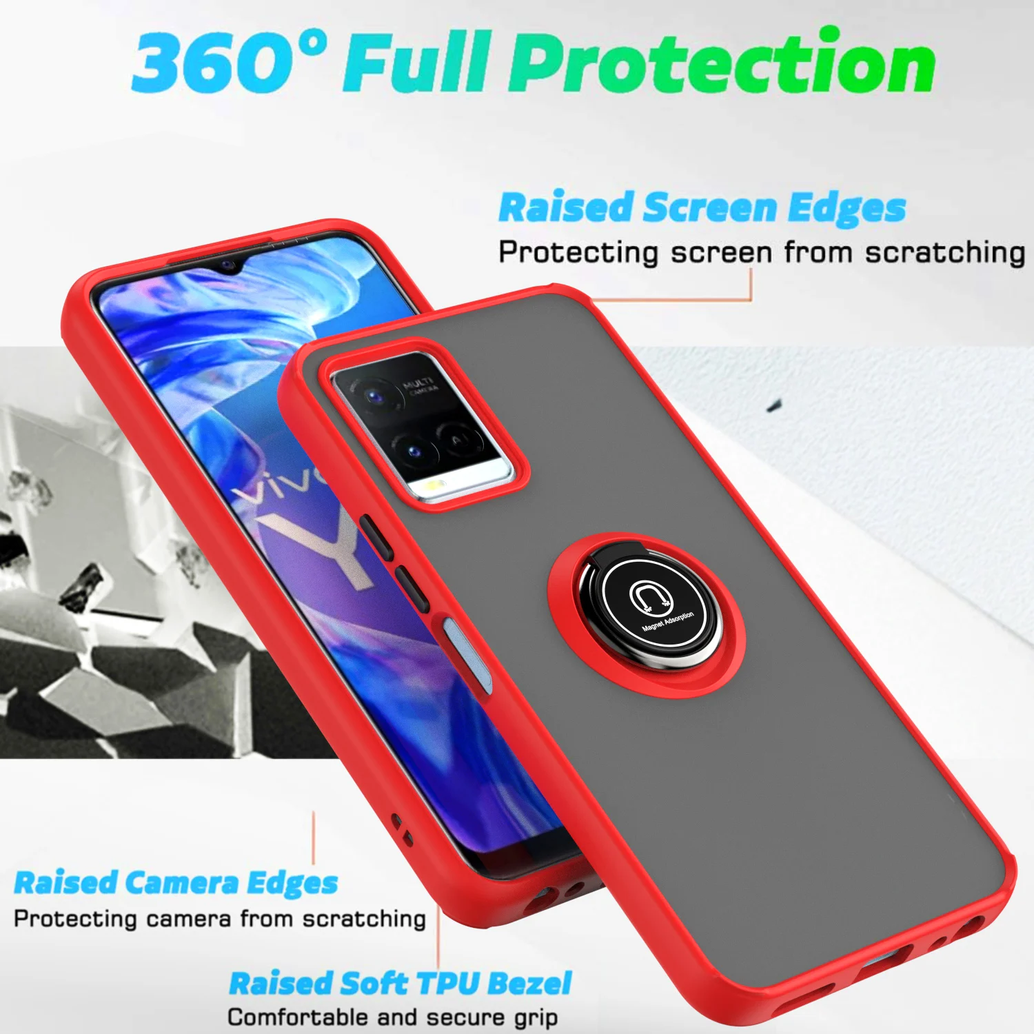 Magnetic Ring Holder Shockproof Matte Case with TPU Bumper