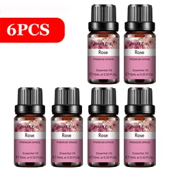 PHATOIL 6 - Piece Pure Essential Oil Collection: Lavender, Eucalyptus, Peppermint, Tea Tree, Orange, Lemongrass for Aromatherapy and Crafting (6pcs Rose)