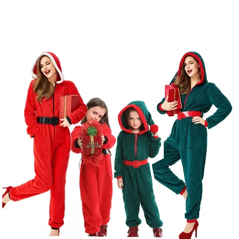 

Sexy Deluxe Velvet Xmas Party Elf Cosplay Costume Christmas New Year Santa Claus Parent-child Family Look Pyjamas Jumpsuit